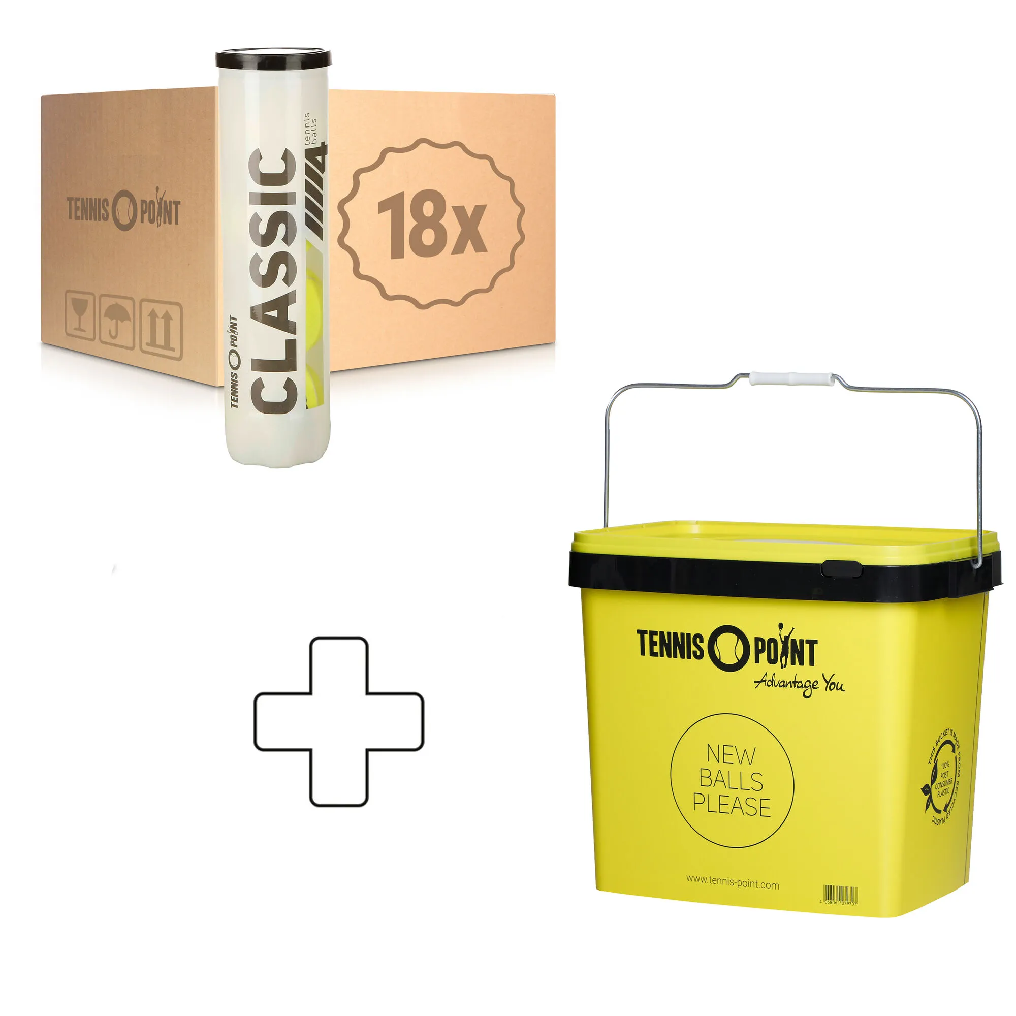 Tennis-Point Classic Tennisball 18 Tubi Da 4 Nel Cartone, In Aggiunta Secchiello Per Palline 3 Tennis-Point Classic Tennisball 18 Tubi Da 4 Nel Cartone, In Aggiunta Secchiello Per Palline